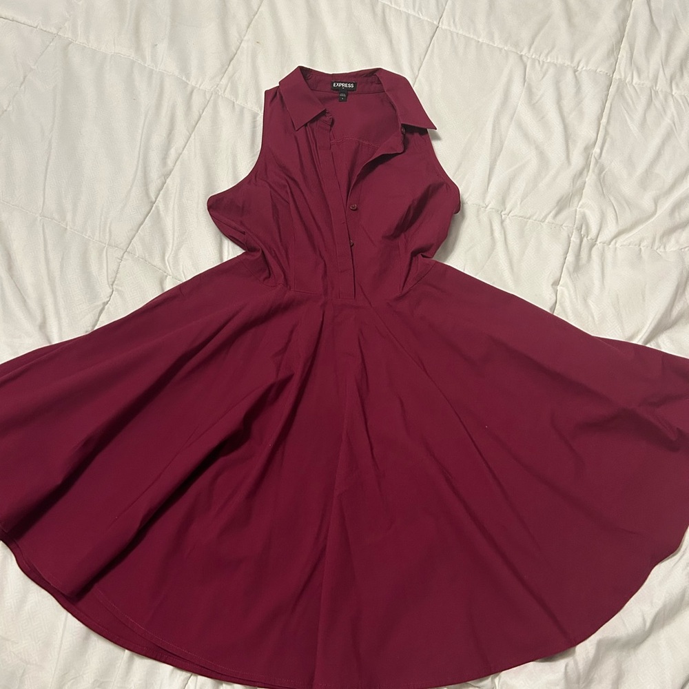 Express Red Fit and Flare Mock Neck Dress